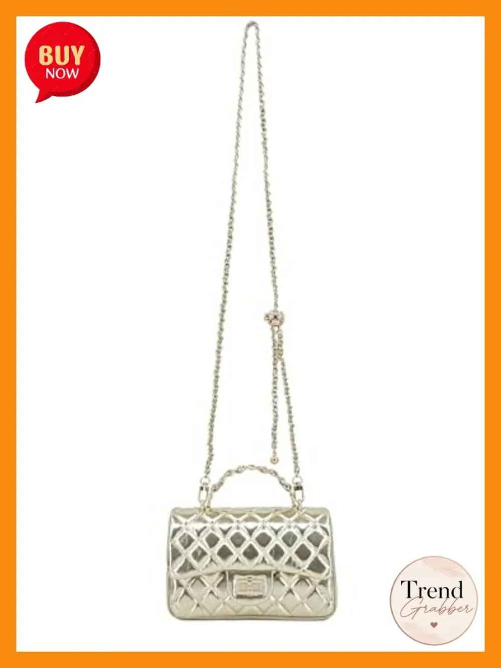 Quilted Leather Crossbody Bag with Gold Chain Strap, Evening Purse